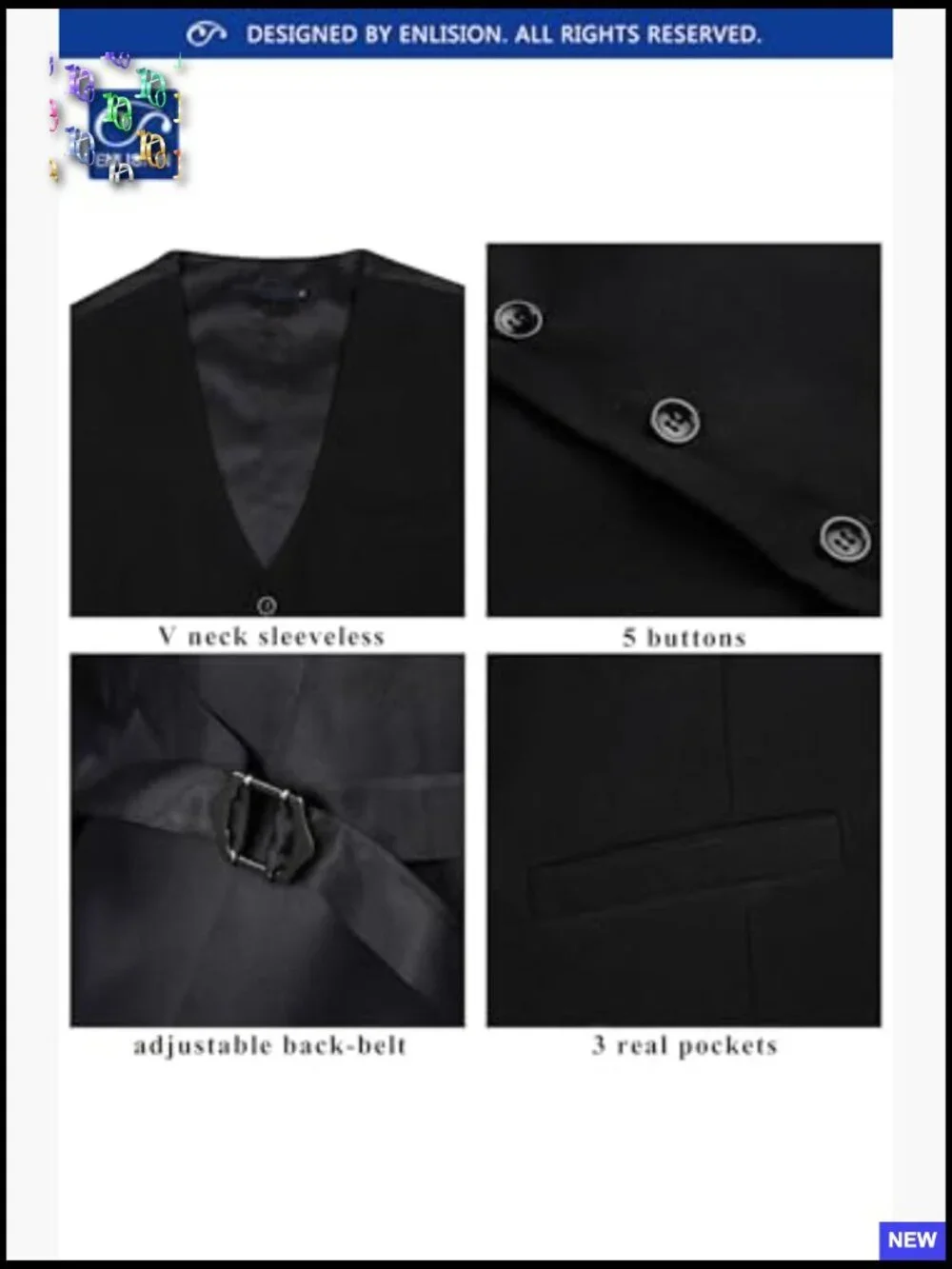 Classic Fit Men's Suit Vest Formal Business Waistcoat V-Neck Adjustable Back